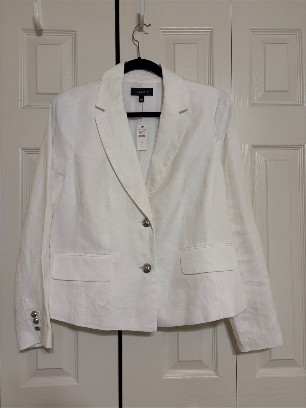 NWT - Talbots White Linen Tailored Blazer - Size Large - White